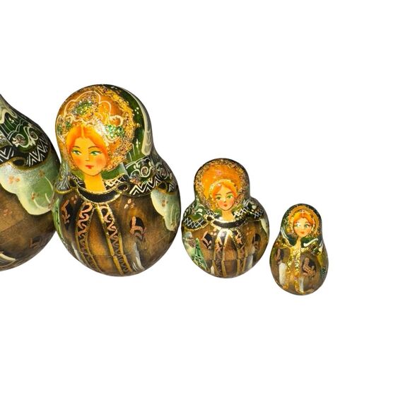 VINTAGE 5 Pc RUSSIAN‎ NESTING DOLLS SIGNED Paguohoba Russia Beautiful Hand Paint - Picture 9 of 16